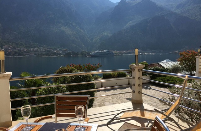 Ground Floor. Private Terrace, Shared Pool, Views across Fjord to Kotor Old Town