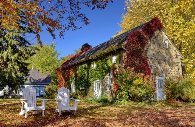 Historic stone house by the river