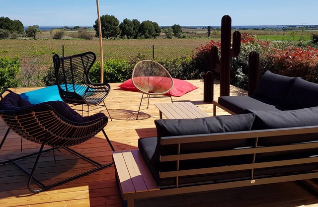 In the heart of a wine-growing estate, cottage with swimming pool, sea view and Thau lagoon