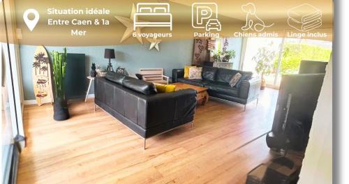 Maison familiale 3 chambres - Jardin clos BBQ linge inclus - Entre Caen & la Mer - Parking - arrivée autonome - professionnels bienvenus