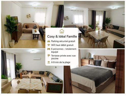 MIRABAIE Appartement Cosy Family -Sur la colline de la baie de Tanger Terrasse Piscine Garage WiFi à 8 min en voiture de CAP Malabata et la corniche animée et des prestigieux cafés restaurants lounge