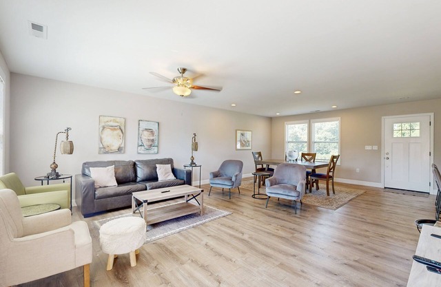 Modern interior with fenced yard and firepit - near town