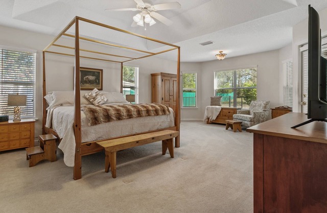 Relax in our cozy 3 BR home with a spacious master suite with soaking tub, large yard, pool, BBQ
