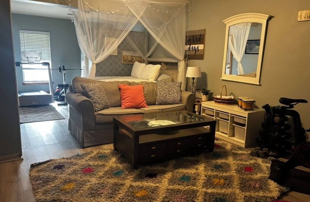 Resort studio apartment with private hot tub, fire pit, gym, and access to pool.