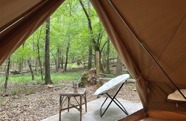 Romantic bell tent hidden in the forest