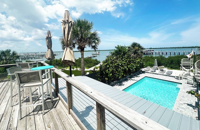 Waterfront Home w/Heated Pool, Rooftop Deck, Large Primary Suite, Great Location
