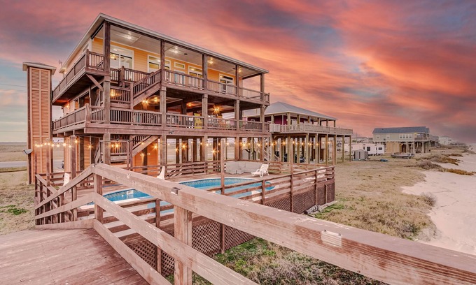 Port Bolivar House | 2 Beachfront Homes, Each with Pool. Sleep 26