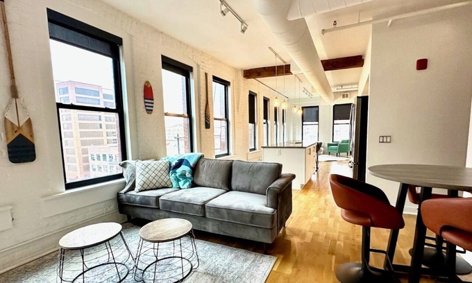 Downtown Omaha Apartment | A historic beautifully detailed suite, 1,300 square foot, corner loft in the heart of the Old Market