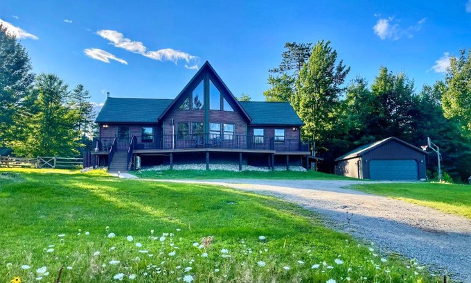 Jay House | Adirondack Alpine Cabin with Hot Tub, Near Whiteface, Lake Placid, Game Rm, Fenced Yard, Views