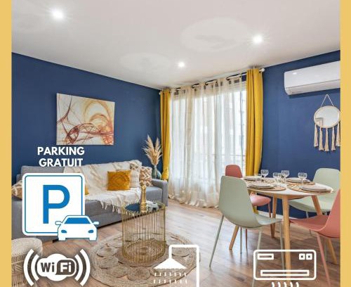 Estanove Apartment | AMJA Proche clinique Saint-Roch apt 3 chambres 3 salles de bain parking gratuit idéal famille groupe coworking 10 min centre ville 10 min plage 5 min sortie autoroute