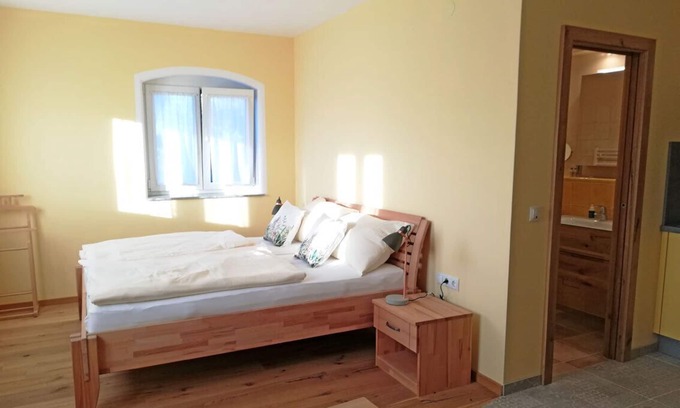 Maria Lanzendorf Apartment | Apartment with kitchenette and shower with rain shower head