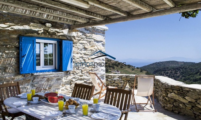 Ioulida House | Authentic stone farmhouse with a sea view set on a large plot of land