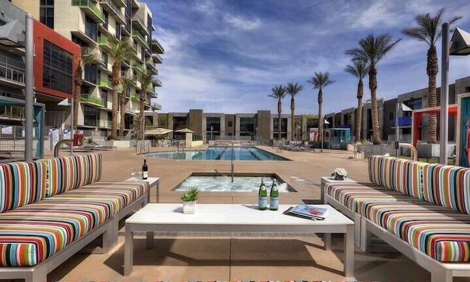 Downtown Las Vegas Condo | Balcony Luxury High Rise Downtown Fremont Casinos
