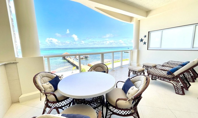 San Pedro Condo | BEACHFRONT! 2BR/2.5BA at Grand Caribe Belize! Large, private OCEANFRONT Balcony!