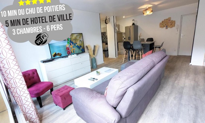 Poitiers Apartment | Beau-Jean, Un Cocon Sympa 5 min à Pied du Centre-Ville, Parking Privé, à 10 min du CHU