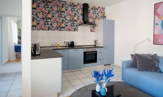 Ulm Apartment | Blue whale, stylish apartment, living room, bedroom, bathroom, kitchen, central in Ulm