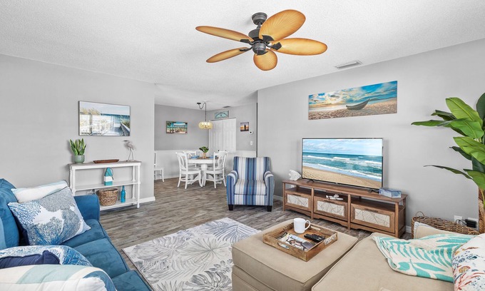New Smyrna Beach Condo | Bohemian Sunrise - Pool, Fishing, BBQ - South NSB, Quiet - No-drive Beach