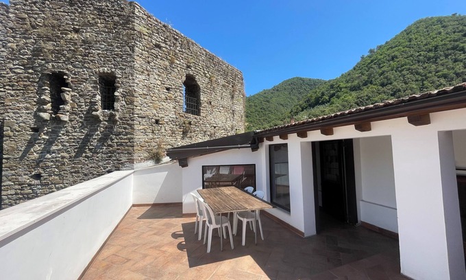 Apricale Apartment | Casa Castello Sleeps 5 Isolabona Italy Sun Terrace Free WIFI