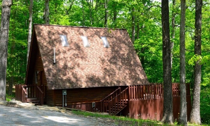 Eckerty Ski Chalet | Cedar A Frame Cabin 6 with HOT TUB on Patoka Lake in Southern Indiana