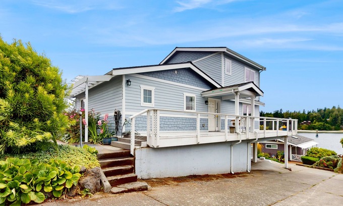 Suquamish House | Centrally located waterfront home with ocean view, home office, grill, fireplace