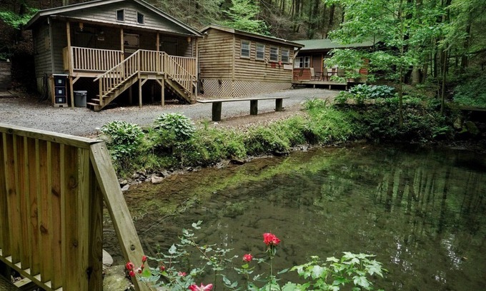 Ellijay Cabin | Charming 2-bedroom POND NOOK cabin at Mulberry Gap with AC, WiFi, & Kitchenette!