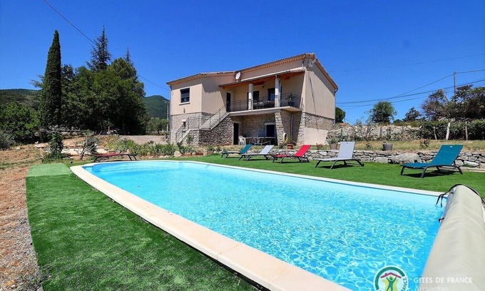 Les Vans House | Charming house in Les Vans with private pool overlooking olive trees