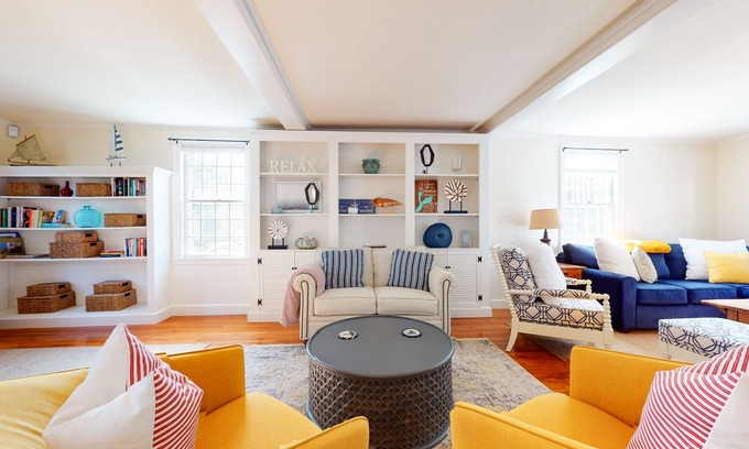 South Orleans House | Classic Cape Cod home near beaches with yard, patio & outdoor fireplace