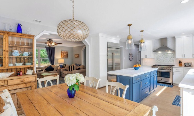 Sag Harbor House | Coastal-style home with open-floor plan, ample natural light, blocks away.