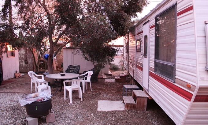 Bombay Beach House | Cozy 80s Safari Style RV in Tranquil Bombay Beach with AC