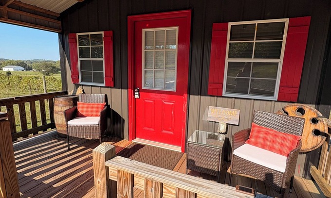 Rockfield Cabin | Cozy Tiny Home at Traveler's Cellar Winery in Rockfield with Vineyard views.