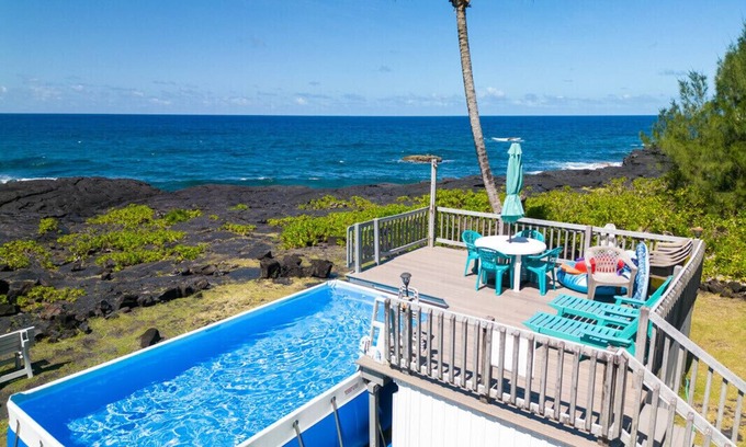 Keaau House | Direct Ocean front ~The Views! Pool, AC in all rooms- spacious! Wow!