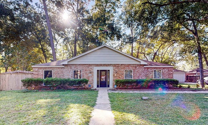Houston House | Dog-friendly home with large yard, firepit, home office, fireplace, & AC