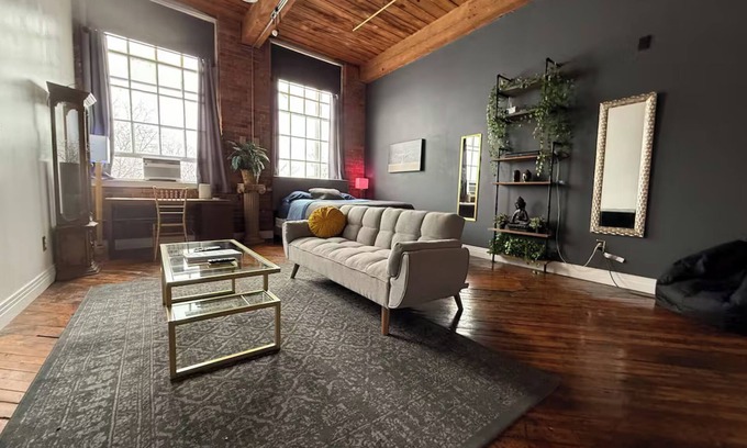 Detroit Apartment | Downtown: Riverfront Chillout Loft w Projector