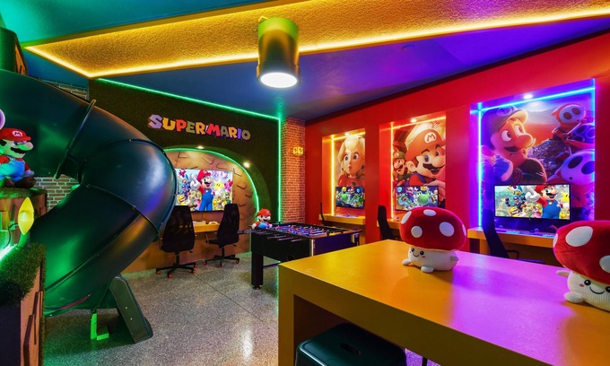 Four Corners House | Epic Disney Villa with Mario Game Room Pool Spa for Family Fun