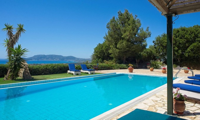 Argassi Villa | Exceptional villa with panoramic sea views. Secluded & convenient Large pool