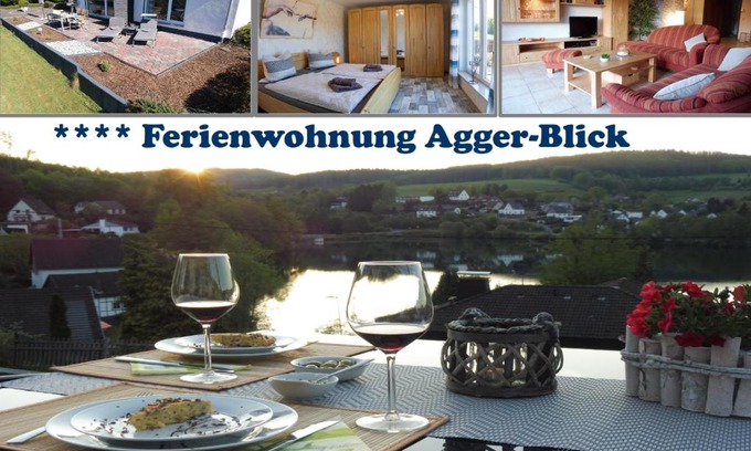 Gummersbach Apartment | Exklusive Ferienwohnung 'Agger-Blick' mit großer Seeblick-Terrasse & Sauna
