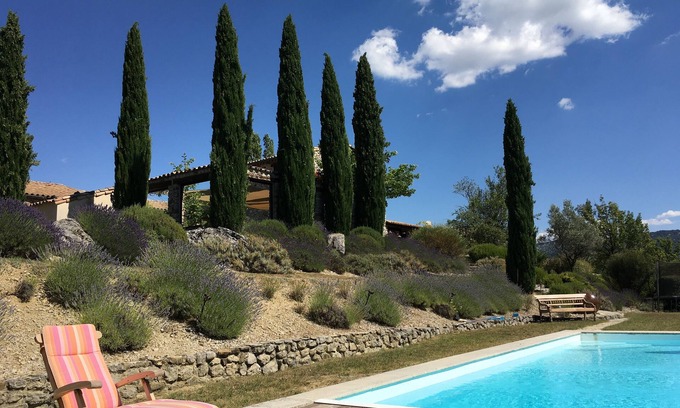 Le Poet-Sigillat House | Farmhouse with heated swimming pool & private tennis court sleeps 14