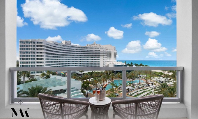 Mid Beach Apartment | FountaineBleau Resort, Balcony w/Ocean & Pool View