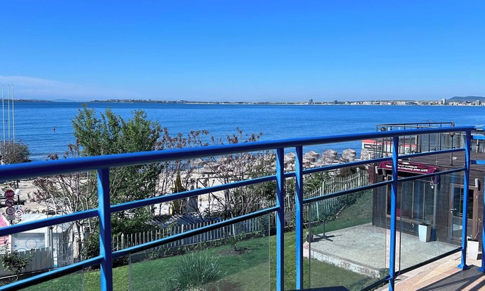 Sveti Vlas Apartment | Frontline-beach 40m. Large airy appt. Balconies overlooking beach, sea & marina