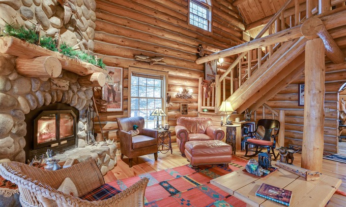 Thompsonville Cabin | Handcrafted Log Home on River Near Crystal Mtn