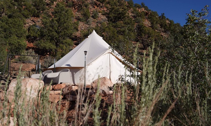Colorado City RV Rental | Heated/cooled king size glamping tent at Zion View Camping!