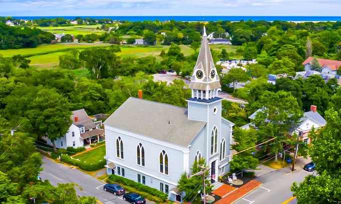 Sandwich House | Historic landmark with renovations, stained glass, game room, & gourmet kitchen