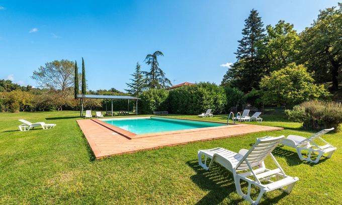 Montieri House | Holiday Home 'San Michele - Casa Rosa' with Mountain View, Shared Pool and Wi-Fi