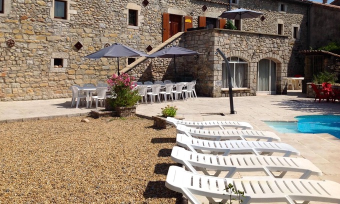 Saint-Alban-sous-Sampzon Apartment | Homerez - Studio for 2 ppl. with shared pool, garden and terrace at Grospierres