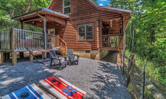Skyland Cabin | Hot Tub Yard Biltmore Blue Ridge Cabin Dogs ok Fireplace Winter Views
