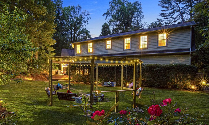 Fletcher House | Huge Asheville home with movie theater, fire pit, hot tub, game room!