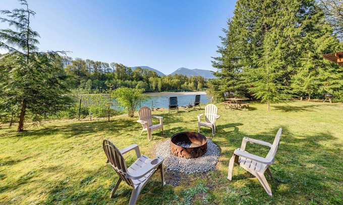 Concrete House | Jay's Salmon Run RetreatnBreathtaking Riverfront Views-Hot Tub, Firepit, Pinball