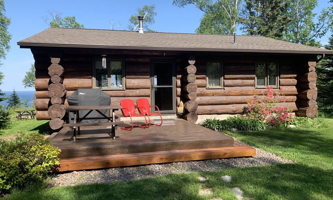 Silver Bay Cabin | Lake Superior lakefront log cabin, forest, sauna, gazebo, peaceful retreat