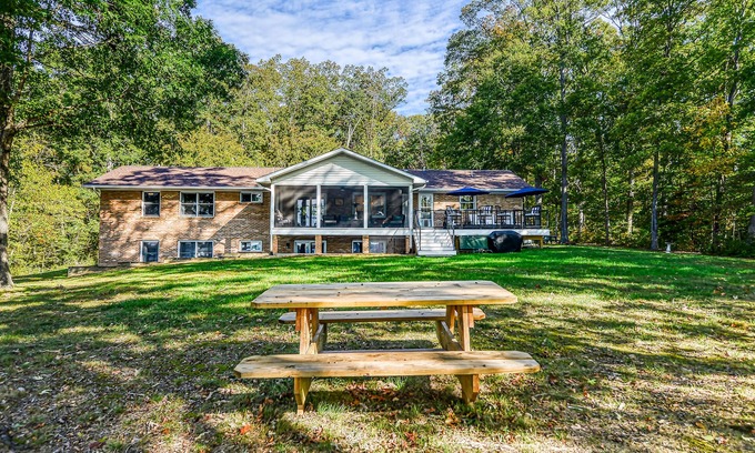 Bumpass House | Lakefront Home with Private Dock, Hot Tub, Fireplace, & Central A/C - Free WiFi