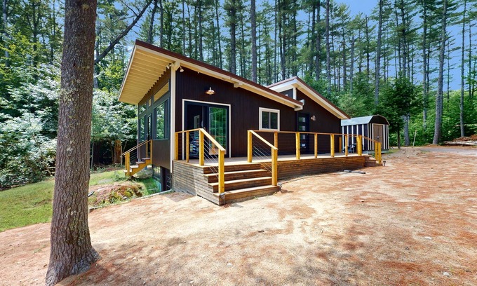 Wakefield House | Lakefront house with firepit, beach access, deck, grill, woodstove, & central AC